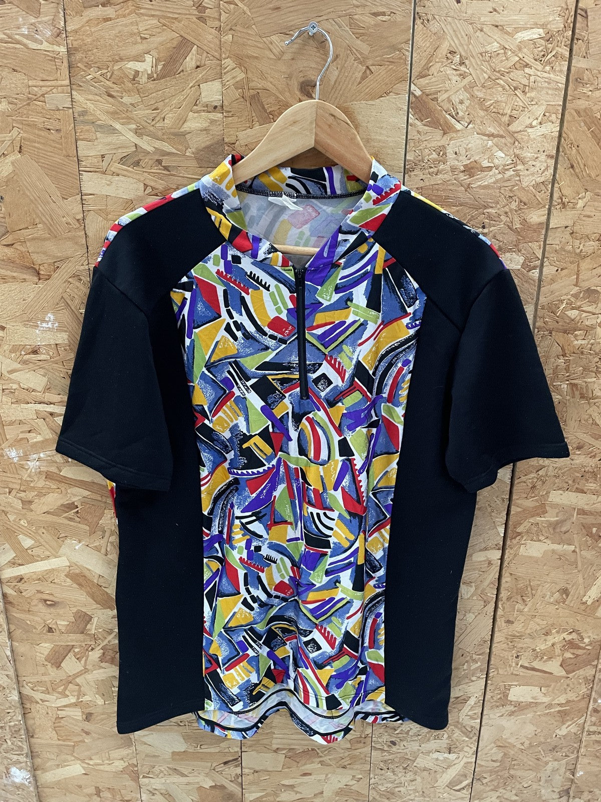 Vintage Abstract Print Cycling Jersey Short Sleeve Zip Neck Men's M