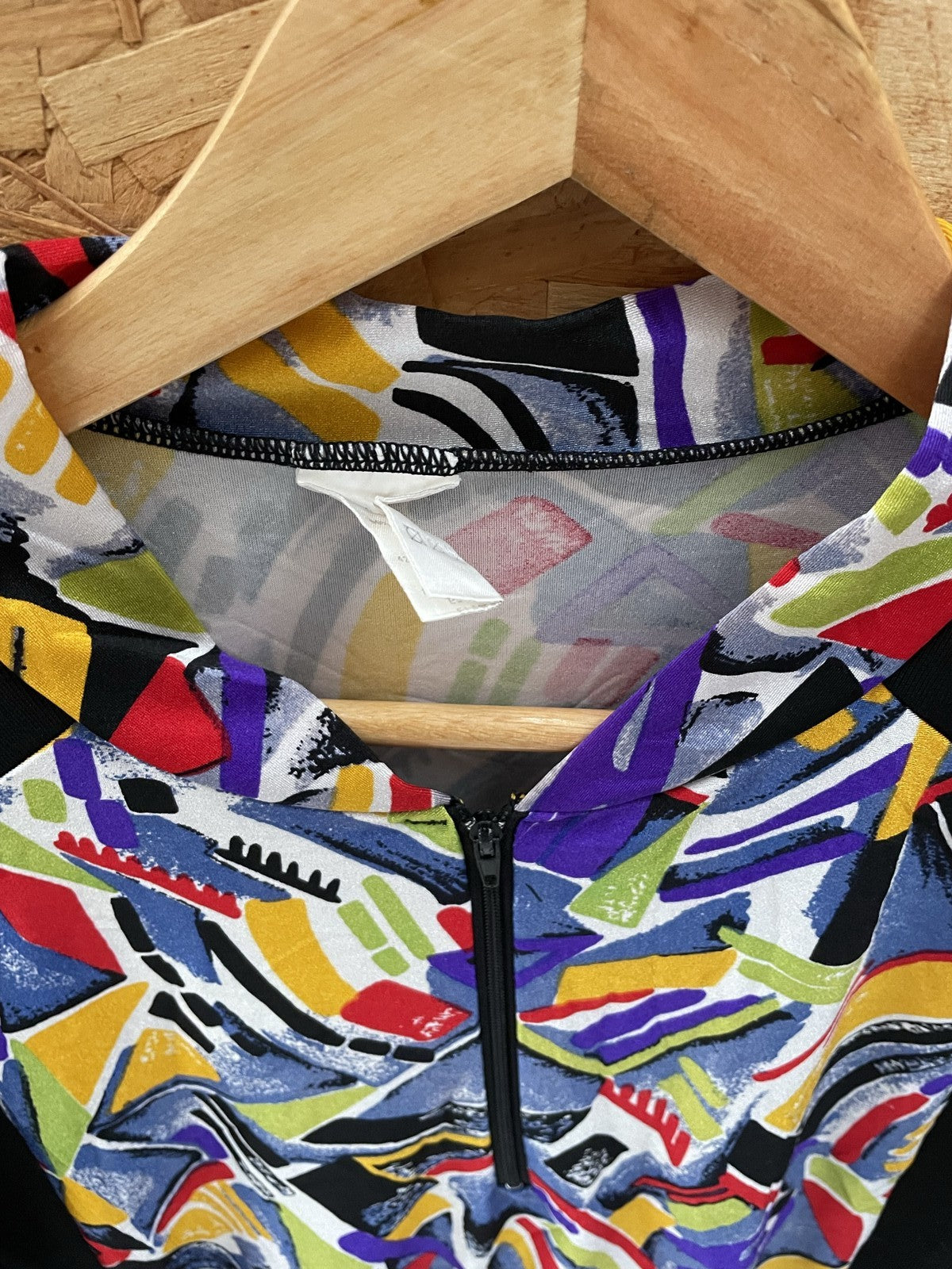 Vintage Abstract Print Cycling Jersey Short Sleeve Zip Neck Men's M