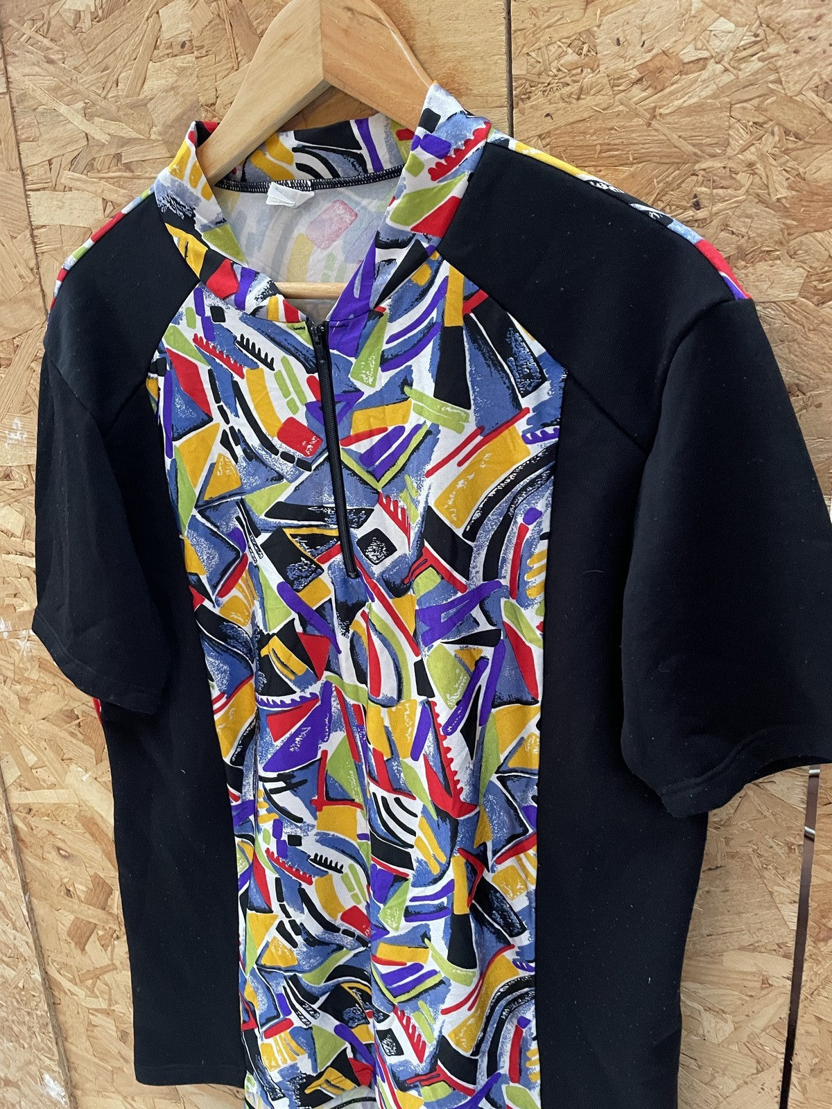 Vintage Abstract Print Cycling Jersey Short Sleeve Zip Neck Men's M