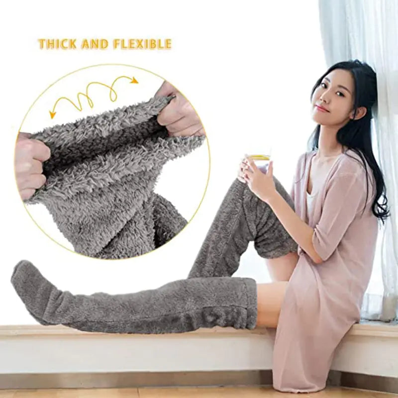 Over Knee High Fuzzy Long Socks - TrendoraX