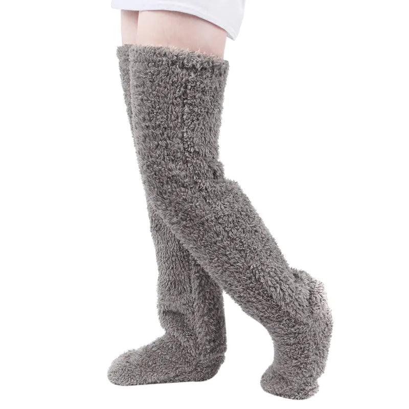 Over Knee High Fuzzy Long Socks - TrendoraX