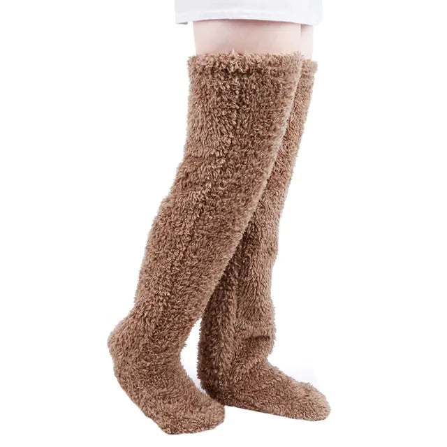 Over Knee High Fuzzy Long Socks - TrendoraX