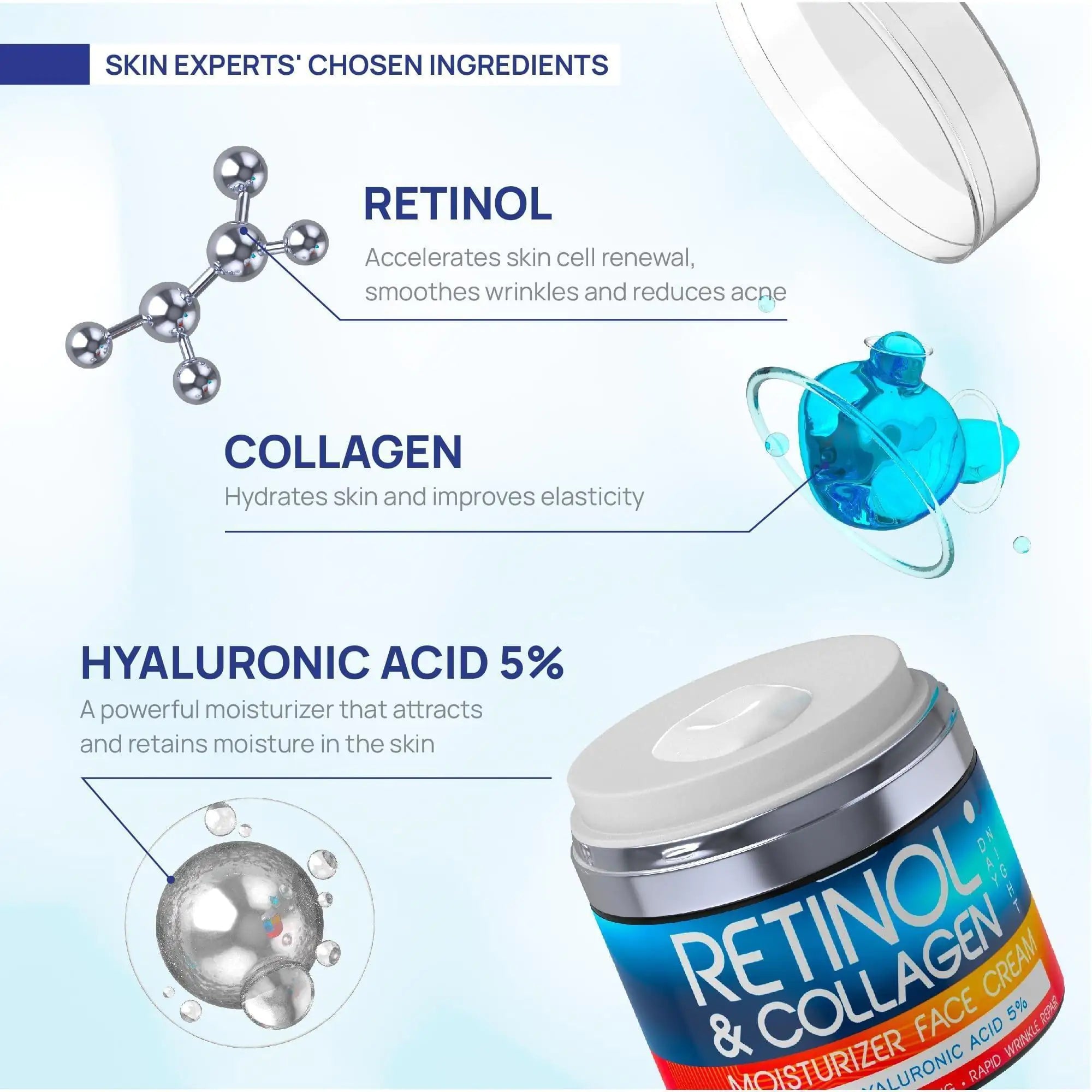 Retinol Cream for Face   Collagen and Retinol Moisturizer with Hyaluronic Acid - TrendoraX